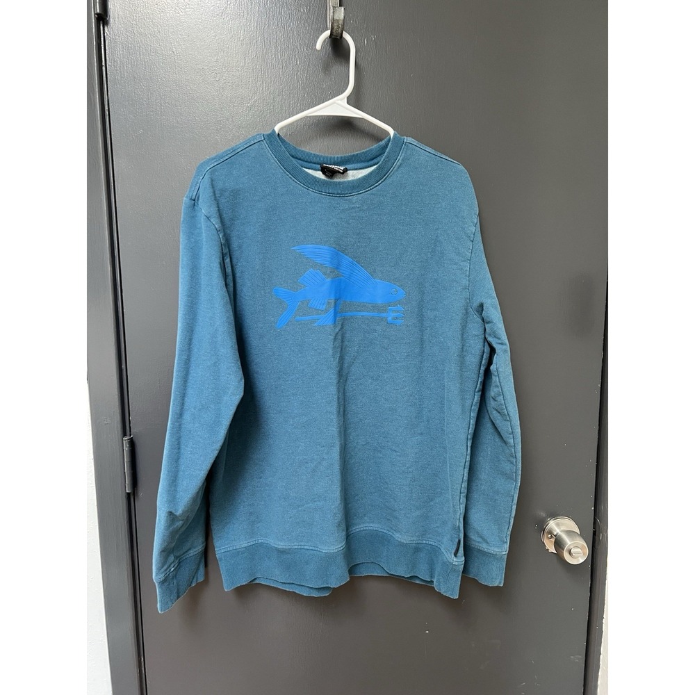 Patagonia Flying Fish Sweatshirt Mens Sz M Blue Crew Neck Lightweight Gorpcore